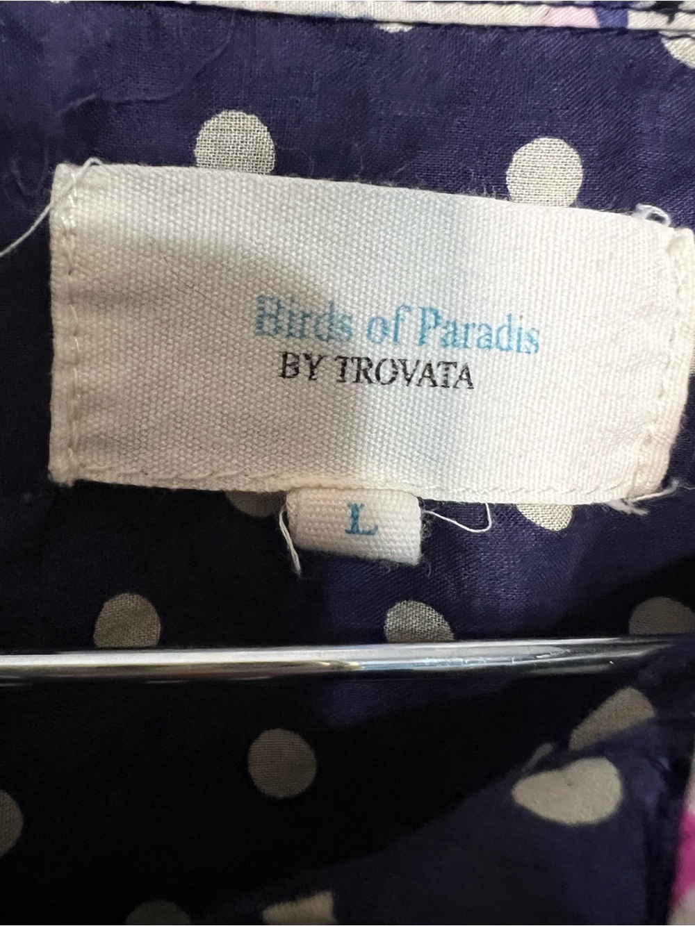 Birds of Paradis by Trovata Blue White Polka Dot Lace Back Pop Over Blouse - Picture 5 of 14